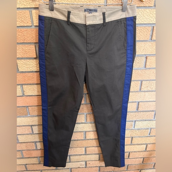 Vince Cotton Colorblock Blue Side Stripe Tuxedo Straight Leg Pants Size 4 - Picture 1 of 7